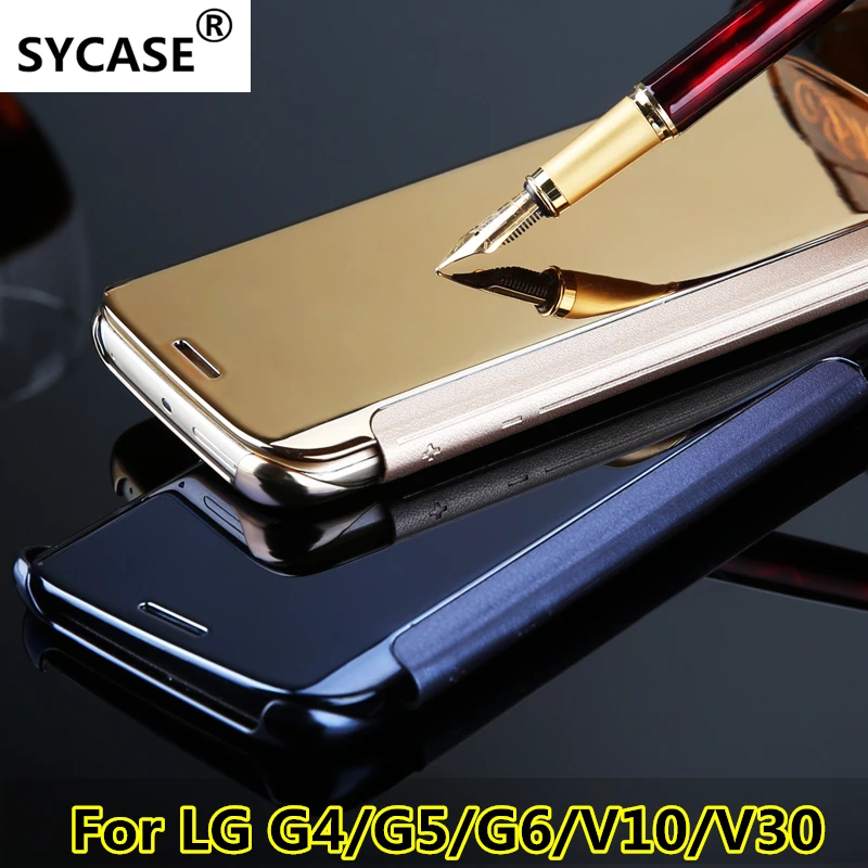

SYCASE Smart Flip Case For LG G4 G5 G6 V10 V30 case Luxury Mirror PU Leather Smart Flip Phone Cover