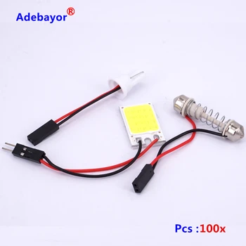 

100set/lot 3W Panel Reading Interior Light Adapter Dome T10 194 Bulb LED Car small COB 16 Chip Festoon 12V White