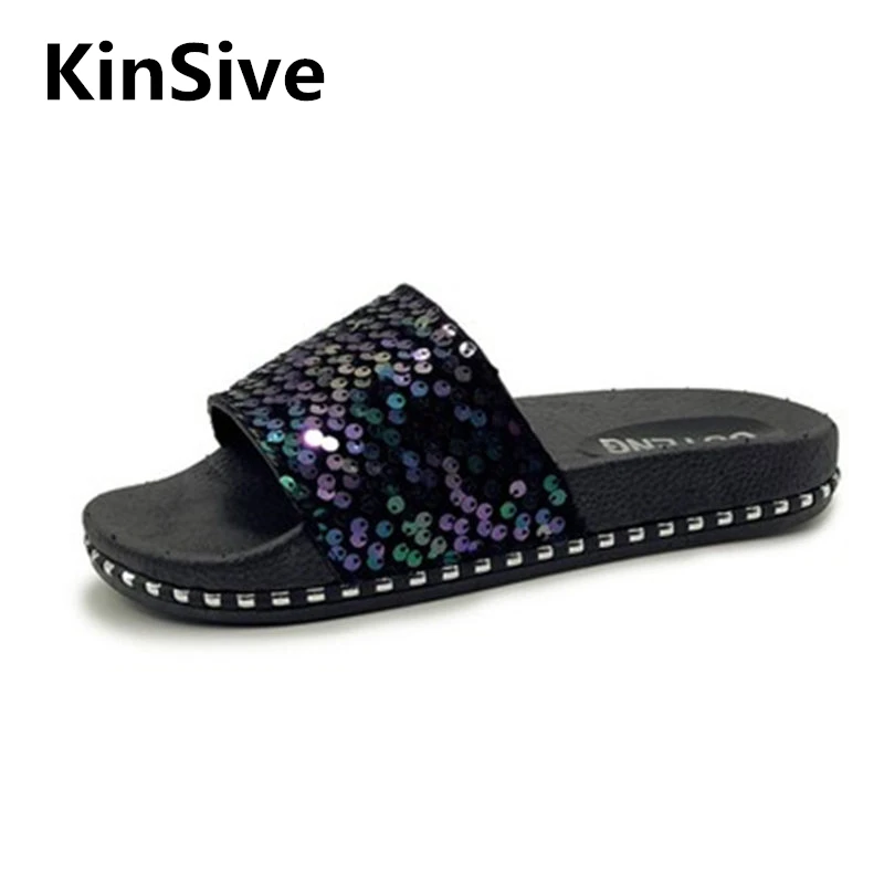

Sequin Shiny Women Slippers Flip Flops Summer Women Comfortable Flat Bottom Beach Slides Sandals Casual Shoes Non-slip Shoes