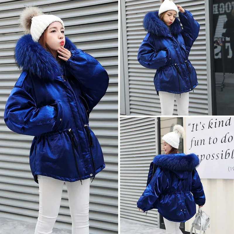 Vers 2018 Femelle wine Red Court Mode Survêtement D'hiver Manteaux Femmes Épaississement Canard Duvet Chaud Fourrure Bas Blanc Capuchon De Veste À Dd0756 Blue Nouveau Le Col TS54Xwq