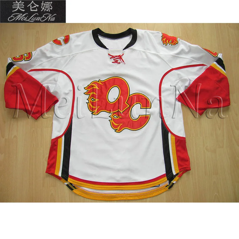 

MeiLunNa Customize Quad City Flames Hockey Jerseys 31 Curtis McElhinney 36 Matt Keetley Home Road Sewn On Any Name NO. Size A