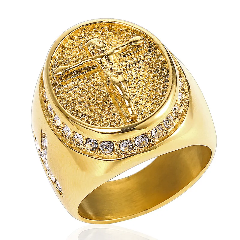 

Hot sale US Size 7-15 Vintage Silver Gold color Holy Cross Signet Ring Prayer Christian Jesus Religious Cocktail Valentine
