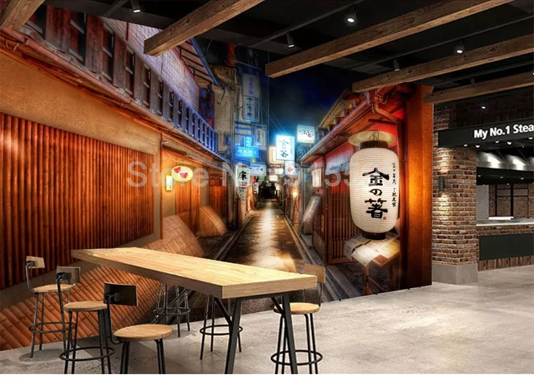 На заказ настенная живопись Ретро улицы японский стиль Ресторан Суши магазин фон настенные декоративные обои для стены