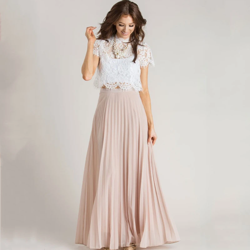 Dusty Pink Women Chiffon Maxi Skirts ...