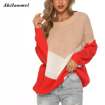 

Warm Trendy Women Knitted Sweater Soft Pullovers Loose Knitwear Loose Coloring Crewneck Streetwear New Fashion Pull Femme Tops
