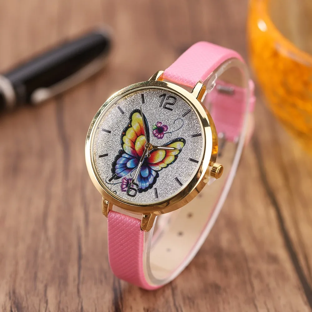 

Party Women Watch 2017 New Dress Watch Women Butterfly Flower Style Thin Leather Strap Quartz Watches Lady Gift Watched Relojes