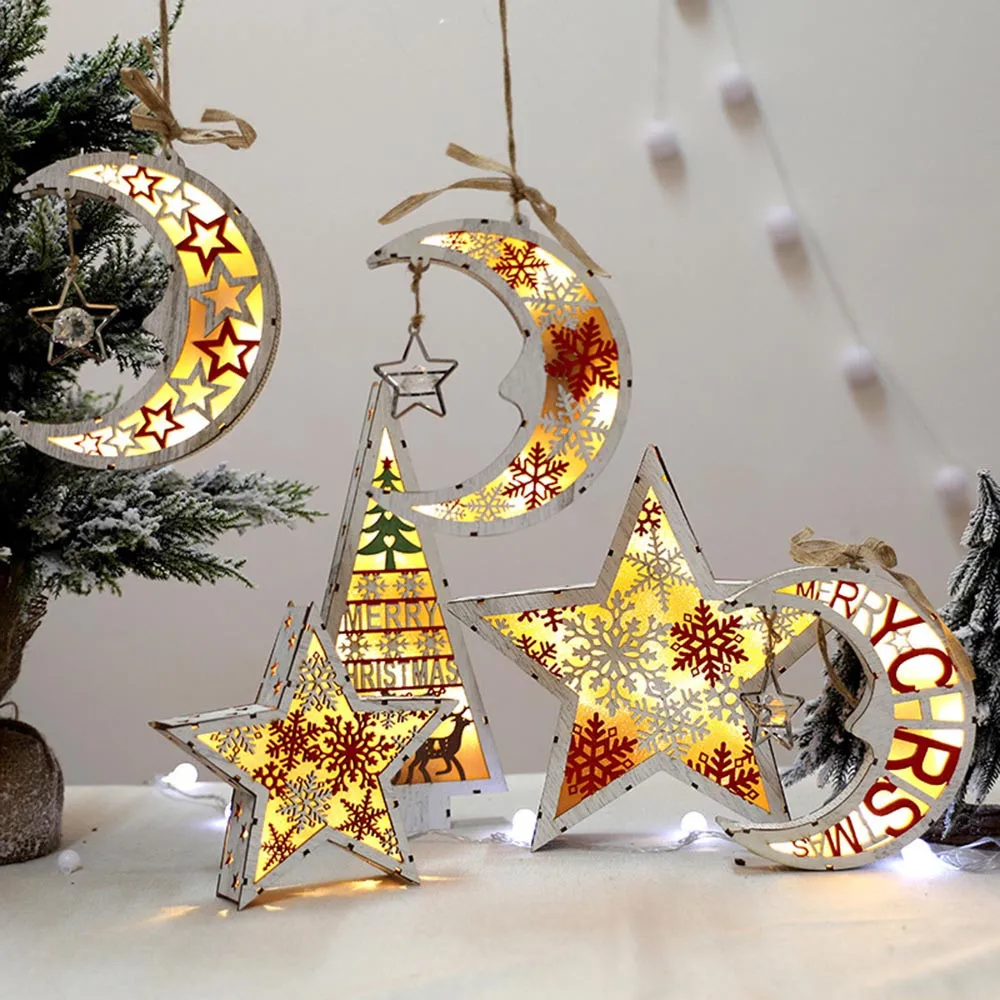 Год светодиодный светильник деревянный дом милые Рождественские елочные украшения окно праздничное украшение noel natale natal kerst navidad