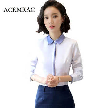 

ACRMRAC Women white Slim Long sleeves Business OL Formal Blouses & Shirts