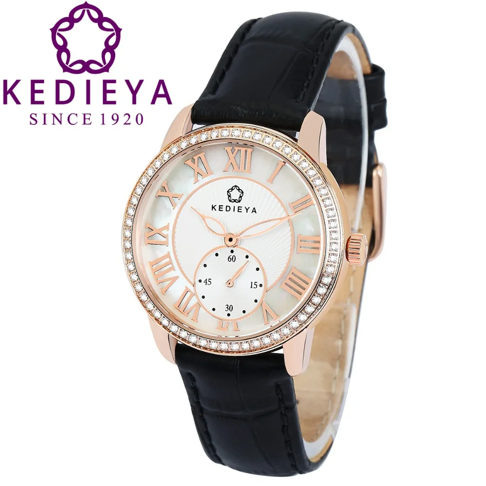 KEDIEYA Luxury Genuine Leather Pearl Dial 50M Water Resistant Womens Watches Rose Gold Miyota Quartz Watch