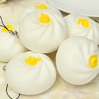 

1PCS Funny novelty Steamed Dumpling Antistress Squishy Charms Kawaii Buns Bread Cell Phone Key Bag Strap Pendant Squishes
