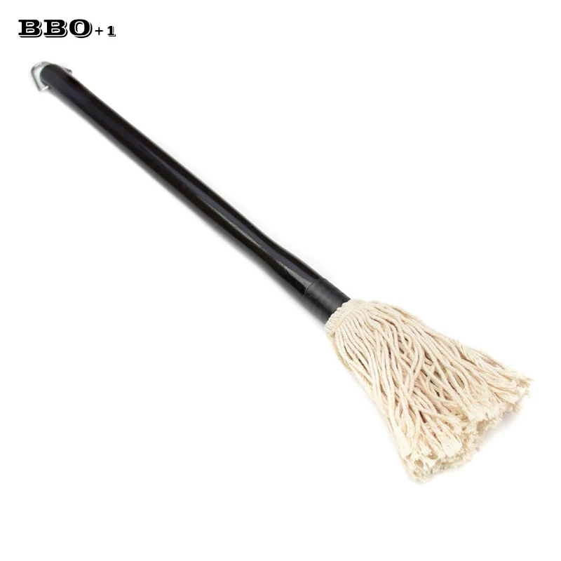 1pcs Basting Mop BBQ Brush Black Wood Handle Cotton Sauce Mop Bake Oil