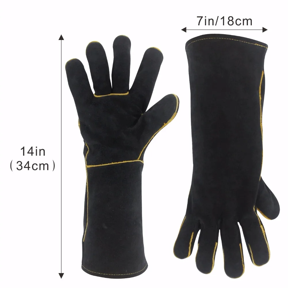 KIM YUAN 013/027L Welding Gloves Heat Resistant for Welder/Cooking/Baking/Fireplace/Animal Handling/BBQ Black 14in&16inches - Image 5
