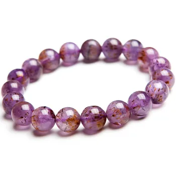 

10mm Genuine Natural Cacoxenite Rutilated Quartz Bracelets For Women Female Stretch Round Crystal Bead Bracelet