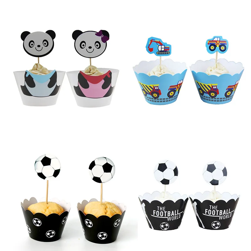 

24 pcs/lot Lovely Football Panda Cars Cupcake Wrapper Cup cake Muffin Paper Wrapper Topper for Birthday Party Supplies&Decor