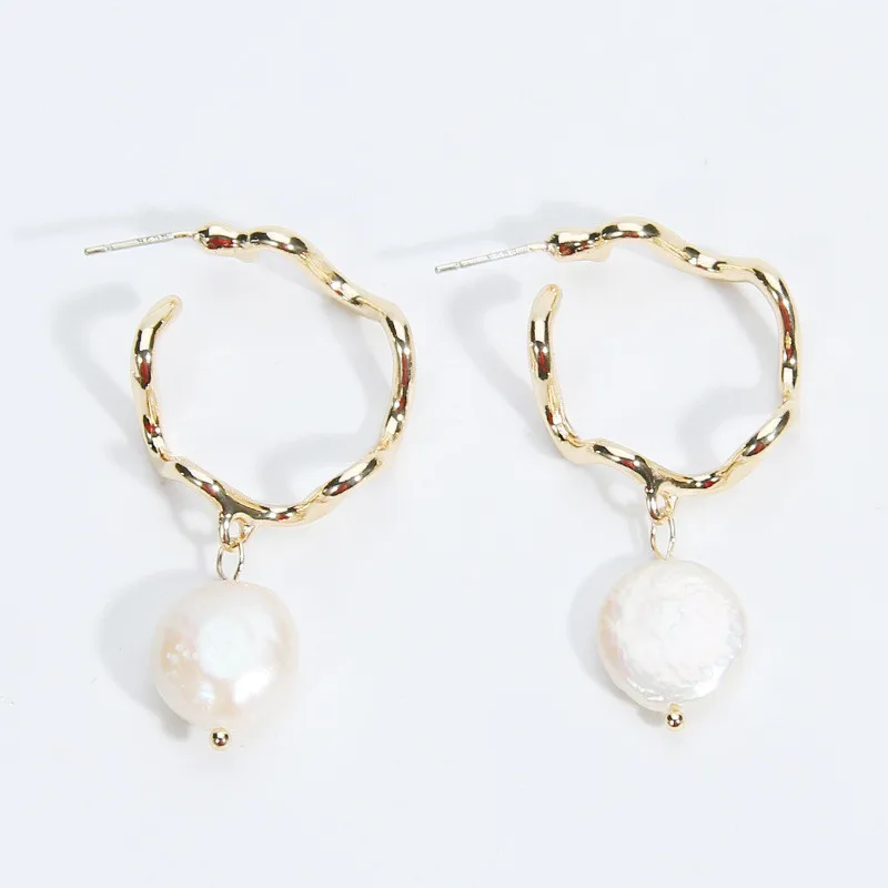Women Natural Pearl Irregular Distorted Gold Color Drop Earrings Fashion Girl Party Gift Statement Jewelry | Украшения и
