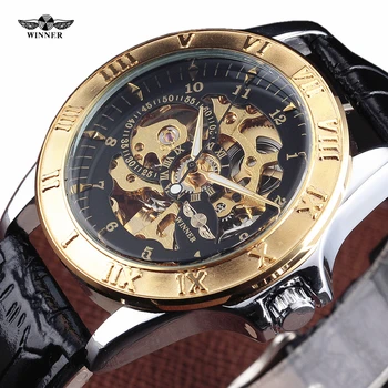 

New Winner Watch Leather Strap Luxury Sport Clock Men Automatic Watches Skeleton Military Mechanical Wristwatch Montre Relojes