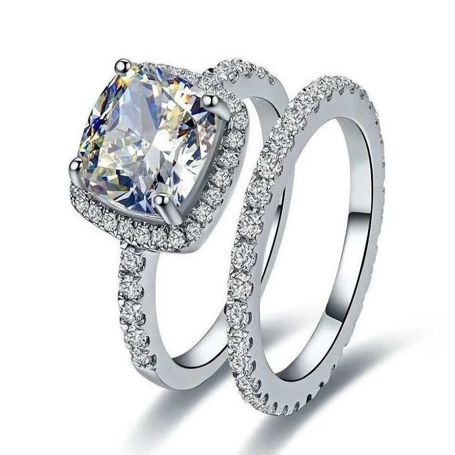 Genuine 14K White  Gold  1 55CT Set Engagement  Ring  Semi 