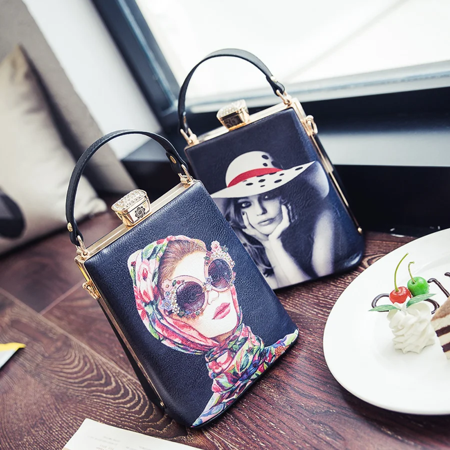 

Cute Cartoon Character Pattern Box Bag Women Pu Leather Shoulder Bag Ladies Lovely Tote Handbag Women Crossbody Messenger Bags