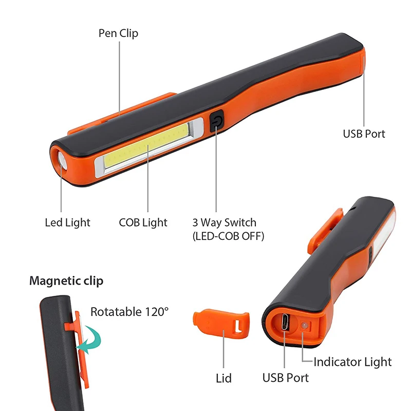 Портативный COB рабочий флэш-светильник светодиодный USB Перезаряжаемый фонарь с ручкой портативный светильник с ручкой уличный Магнитный инспекционный светильник Ночной светильник