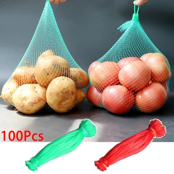 

100Pcs Durable Watermelon Mesh Net Tote Handbag Grocery Onion Potato Organizer Container Hand Totes Home Sundries Organizer