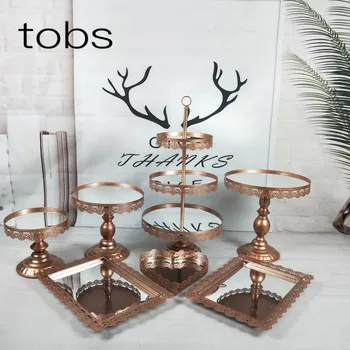 

Rose gold metal acrylic mirror decoration with crystal cupcake 7 pcs cake stand set holder