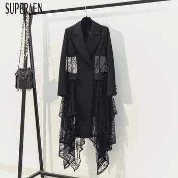 

SuperAen Suit Jacket Female 2019 New Spring Korean Style Women Jacket Solid Color Long-sleeved Sexy Lace Stitching Women Coats