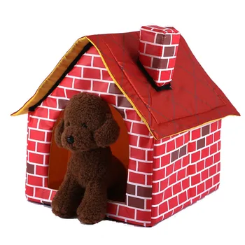 

2019 Hot Sale Removable Washable Red Brick Pet House Dog Bed Single Room Chimney House Kennel Cattery Tent Nest