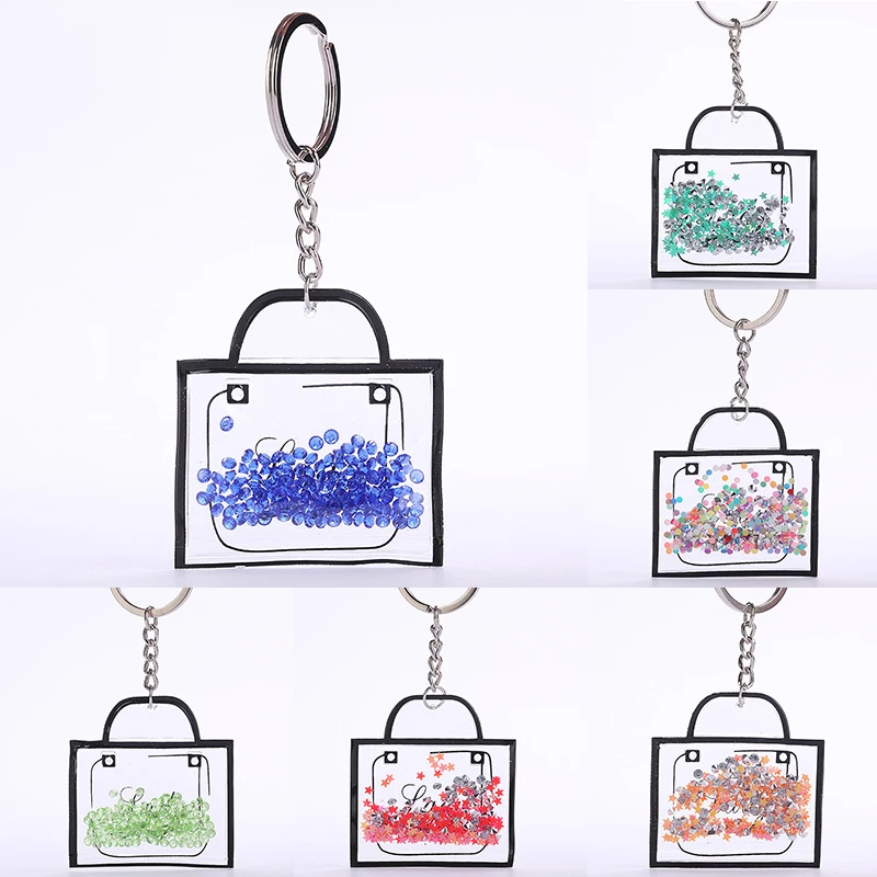 

Fashion Charm Transparent Crystal Bag Shape Keychain Pendant Colorful Sequins Bag Key Chain For Car Bag Accessories Jewelry Gift