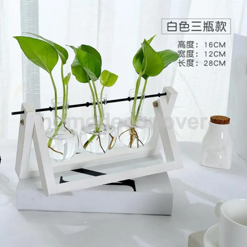 Tabletop Wood Stand Glass Flower Vase Plant Planter Hydroponic Container Home Decor
