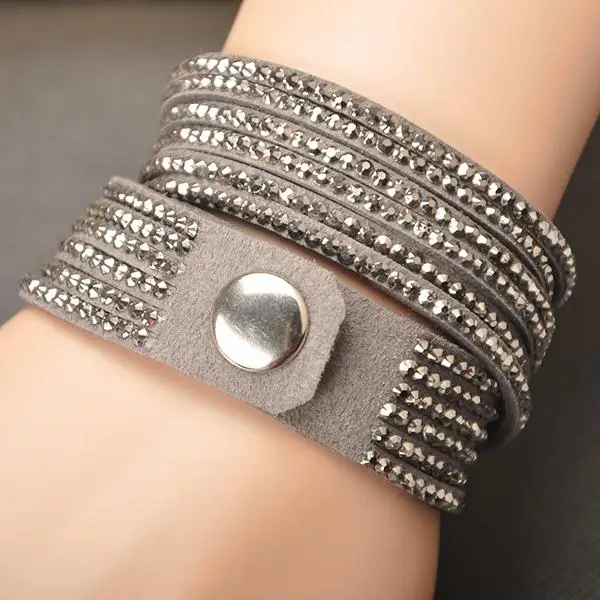 AENINE Модный Цветной кожаный браслет-талисман, украшения со стразами и кристаллами, многослойные браслеты для женщин, подарки WRBR-002