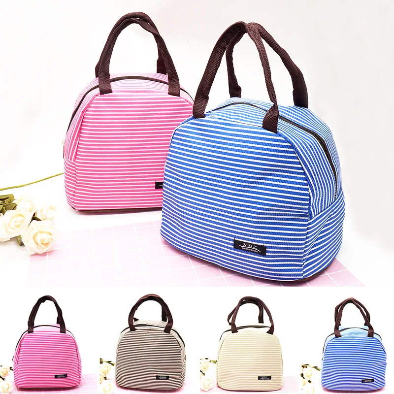 

New striped bone insulation Simple padded lunch bag insulated Waterproof foil warm lady food keeper picnic lunch box