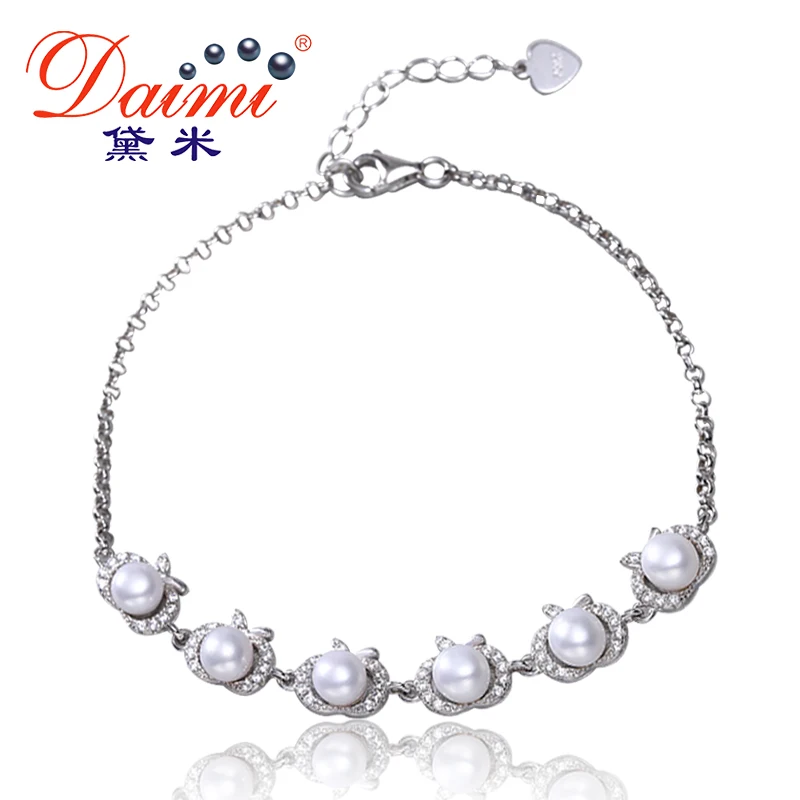 

DAIMI Apple Bracelet 4-5mm White Pearl Bracelet 925 Sterling Bracelet Brand Jewelry 2017 New Style Apple Of My Eye