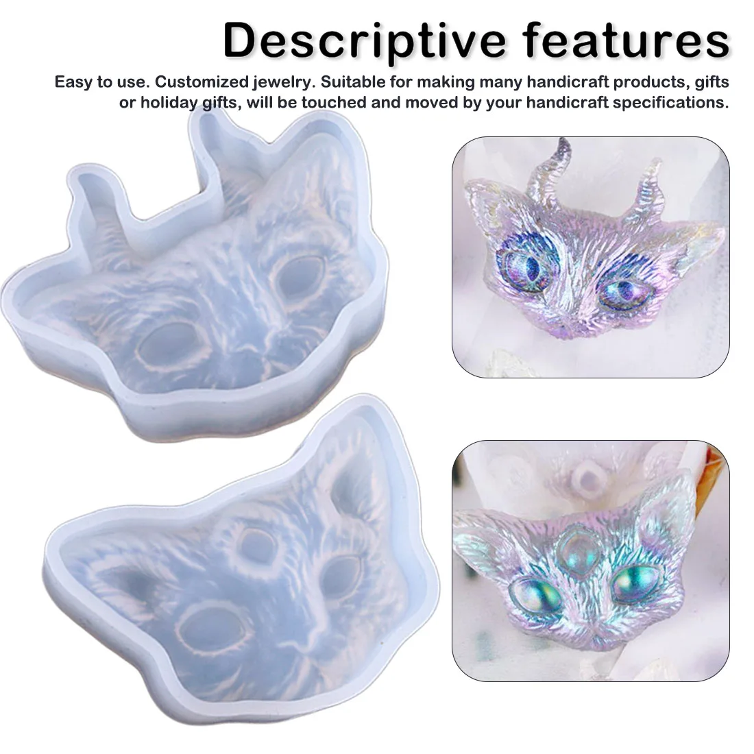 

DIY Hand Craft Resin Molds for Jewelry Cat with Horn or Eye Silicone Mold Necklace Pendant Resin Jewelry Making Mould