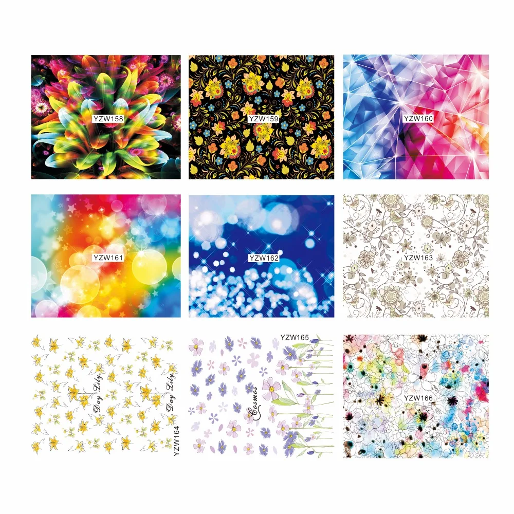 

YZWLE 1 Sheet Optional Colorful Flower Pattern Nail Art Water Decals Nails Transfer Stickers DIY