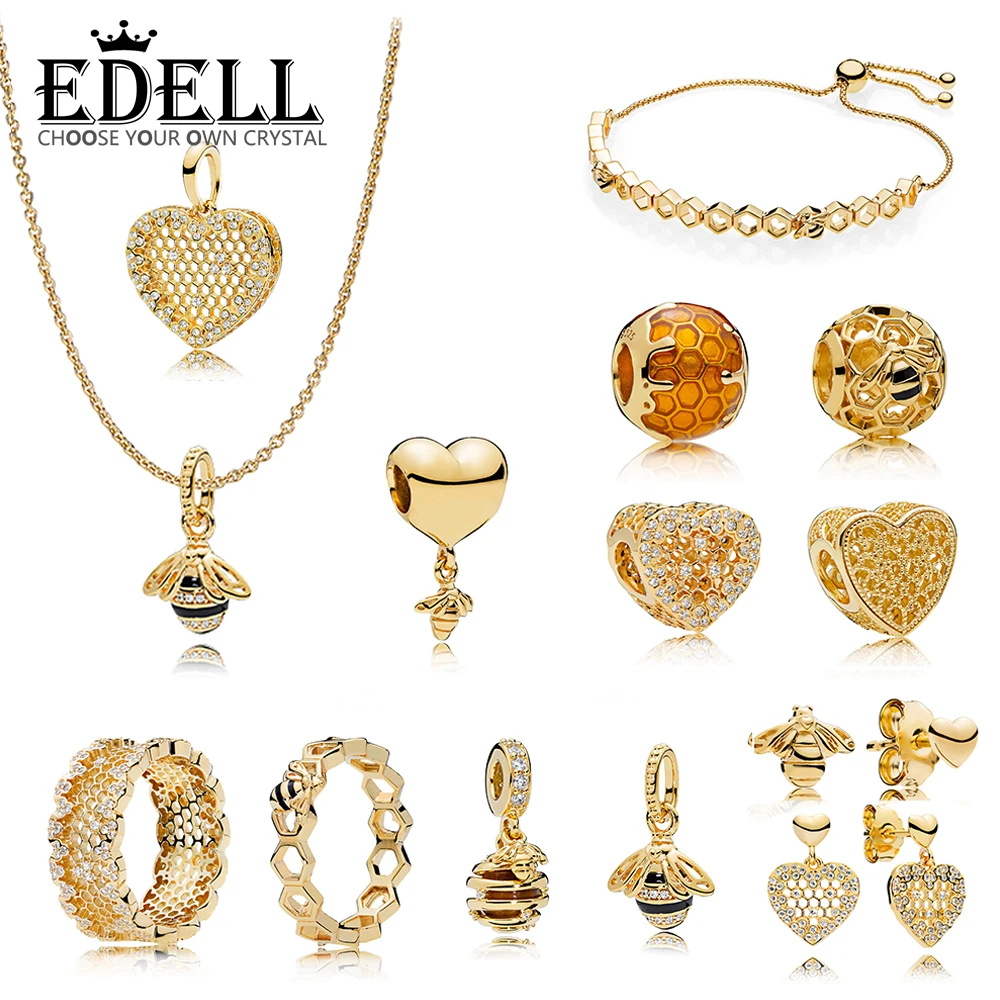 

EDELL 100% 925 Sterling Silver 1:1 Shine Honeycomb Lace Queen Bee SWEET AS HONEY Ring Earrings Pendant Necklace Bracelet Beaded