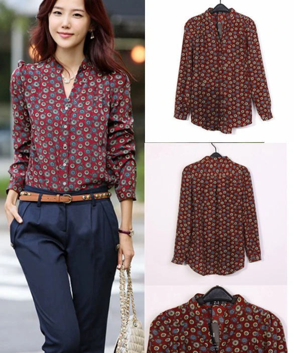 S XL female basic Long Sleeve Chiffon Women Blouse Camisas