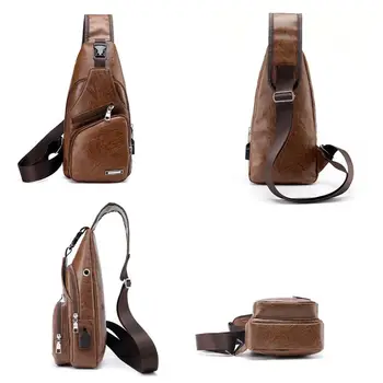 

Men Chest Bag USB Charging Port Earphone Hole Messenger Sling Sport Travel Crossbody Shoulder Pack
