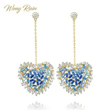 Wong lluvia 100% de Plata de Ley 925 punciones lumbares de gota de piedras preciosas pendientes de corazón pendientes de boda oro amarillo pendientes venta al por mayor(China)