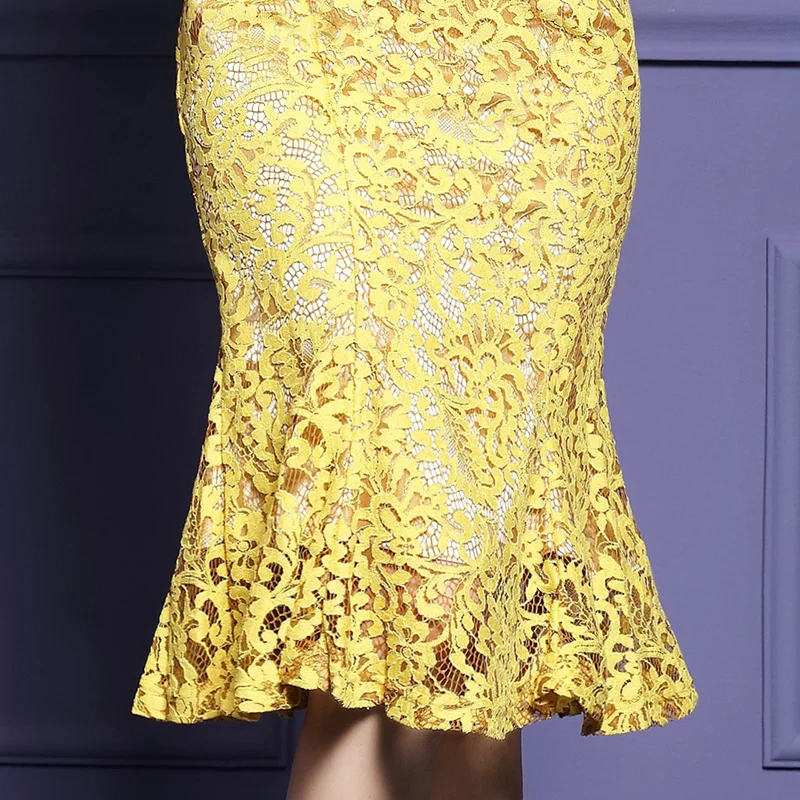 Fitaylor 2017 New Spring Lace Three Quarter Sleeve Slim Fishtail Party Dress Woman