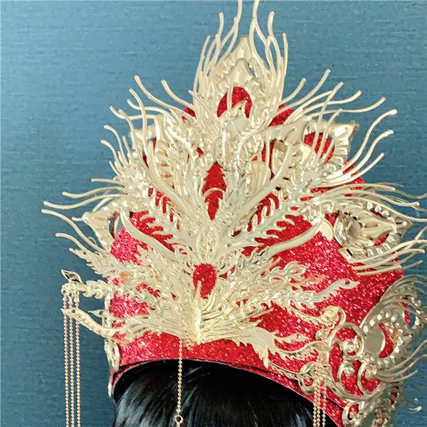 Красивый павлин головной убор Королева Косплей hat и серьги для выступления глава орнамент красивая принцесса шляпа Карнавальная одежда - Цвет: red