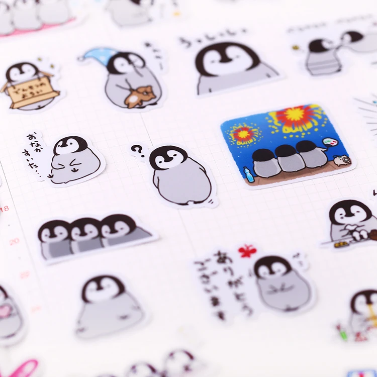 40pcs/pack Cute Handbook Self-made Penguin Stickers Line Cute Korean Decoration Cartoon Diary Material / Waterproof Stickers