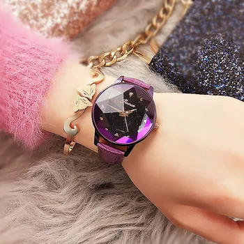 

Factory wholesale simple fashion watches ladies delicate star leather belt waterproof gem natural stone quartz watch for women