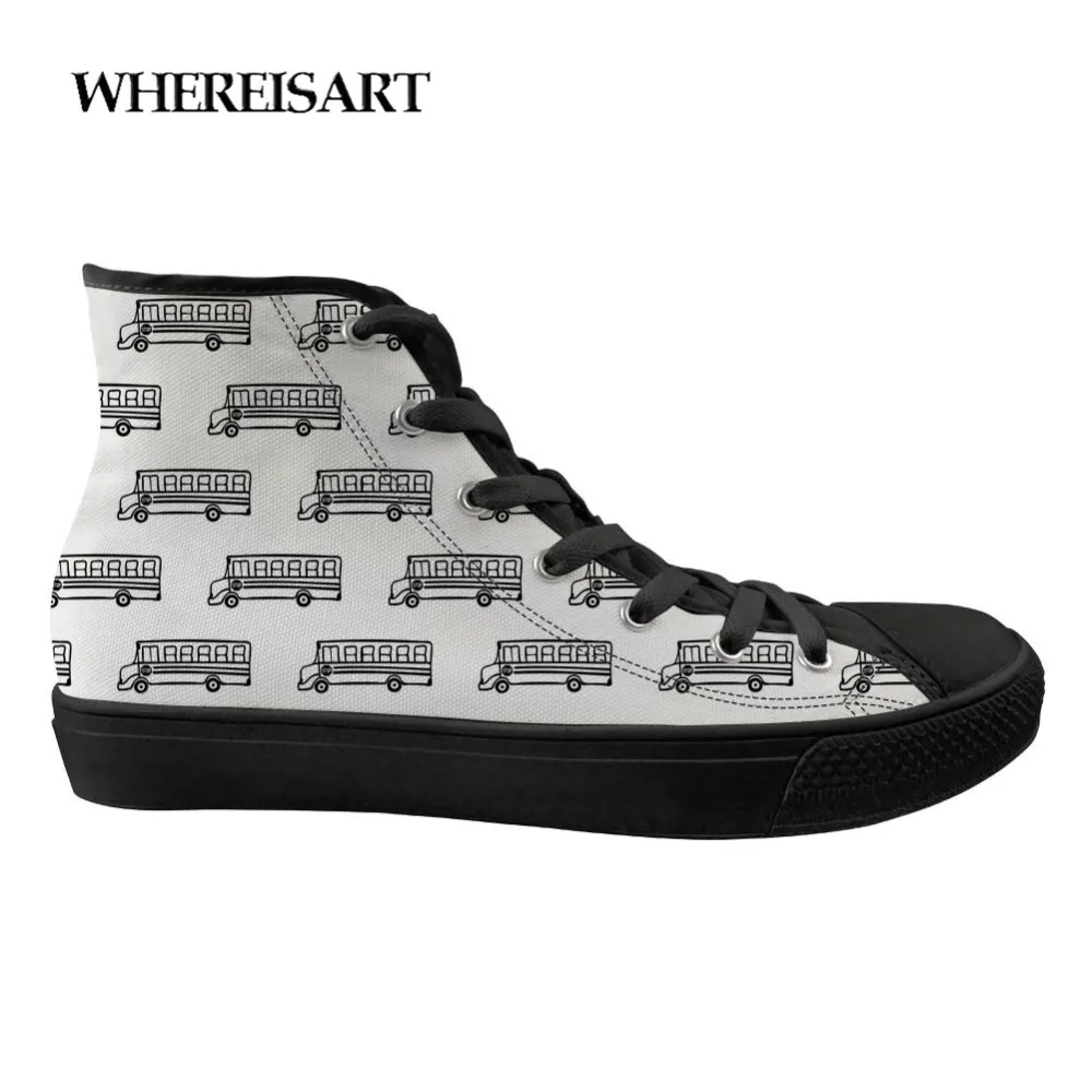 

WHEREISART Men's Vulcanized Shoes Small Bus Cute Print Men's High Help Casual Breathable Men High Quality Zapatos Mujer