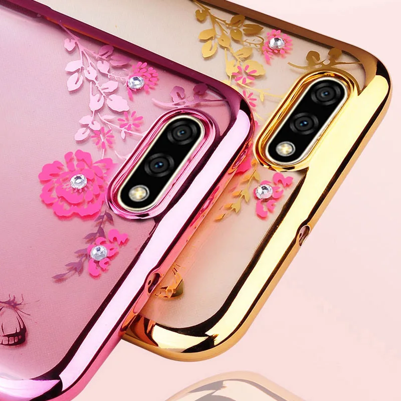 

For Huawei Honor 7C Pro Case 5.99 Silicone Soft Flower Bling Diamond Cover For Huawei Y7 Prime 2018 Case Glitter Y7 Pro 2018