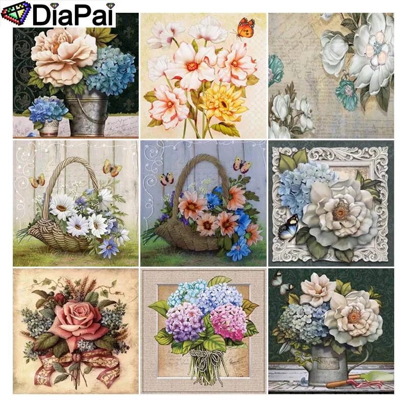

DIAPAI Full Square/Round Drill 5D DIY Diamond Painting "Flower basket landscape" 3D Embroidery Cross Stitch 5D Decor Gift