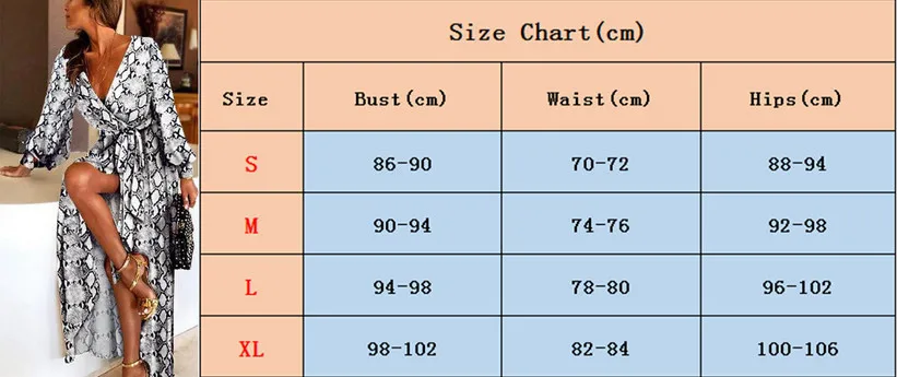 Летнее Длинное Платье женское винтажное Бохо с длинным рукавом змеиный принт макси платья Высокая талия v-образный вырез Вечернее пляжное платье для вечеринки