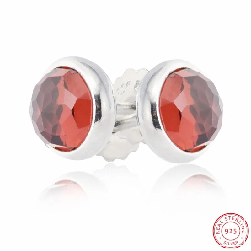 

January Birthstone Red Garnet Droplets Stud Earrings for Women Silver 925 Jewelry Love & Safe Travel & Homecoming FLE080-1