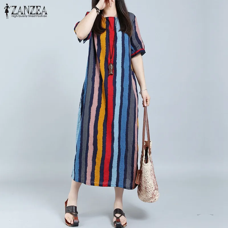 ZANZEA Women 2017 Summer Dress Casual Loose Short Sleeve Striped Retro Long Maxi Dresses Fashion Plus Size Vestidos womens-long-maxi-dresses : image ZANZEA Women 2017 Summer Dress Casual Loose Short Sleeve Striped Retro Long Maxi Dresses Fashion Plus Size Vestidos womens-long-maxi-dresses