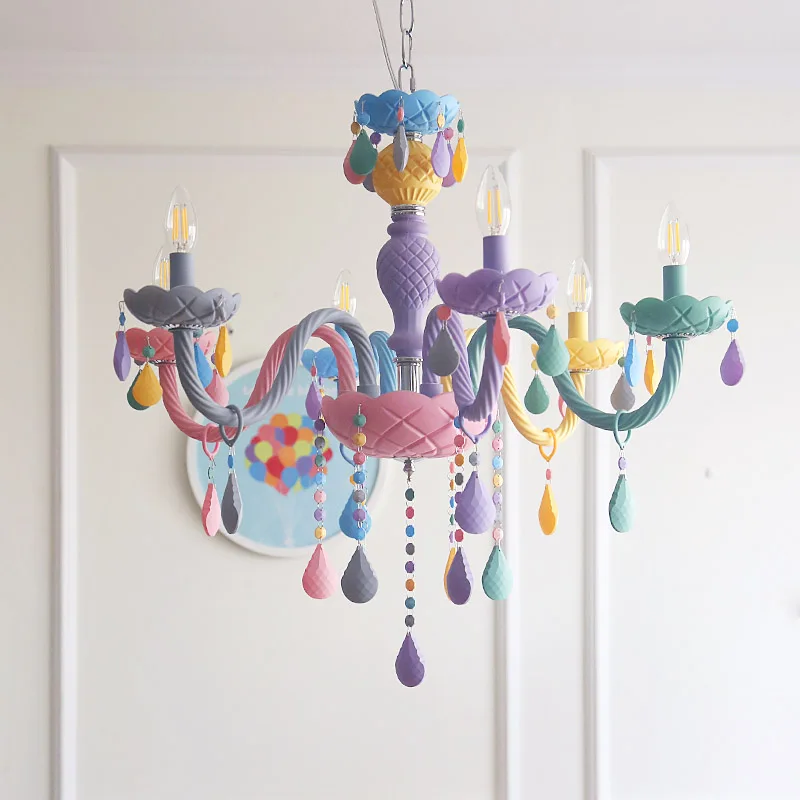 Modern Colorful Crystal Children room Pendant Light Macaron Color Droplight lustre de cristal lustre moderno Hanglamp