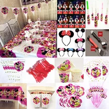 

Minnie Mouse Birthday Party Supplies Banner & Table Covers Straws Cap Christmas Baby Shower Disposable Tableware Set Decorations